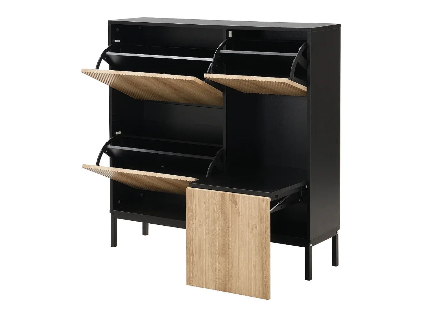 Sapateira com 3 portas e banco embutido - Preto e natural