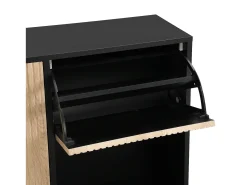 Sapateira com 3 portas e banco embutido - Preto e natural