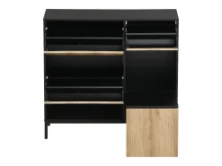 Sapateira com 3 portas e banco embutido - Preto e natural