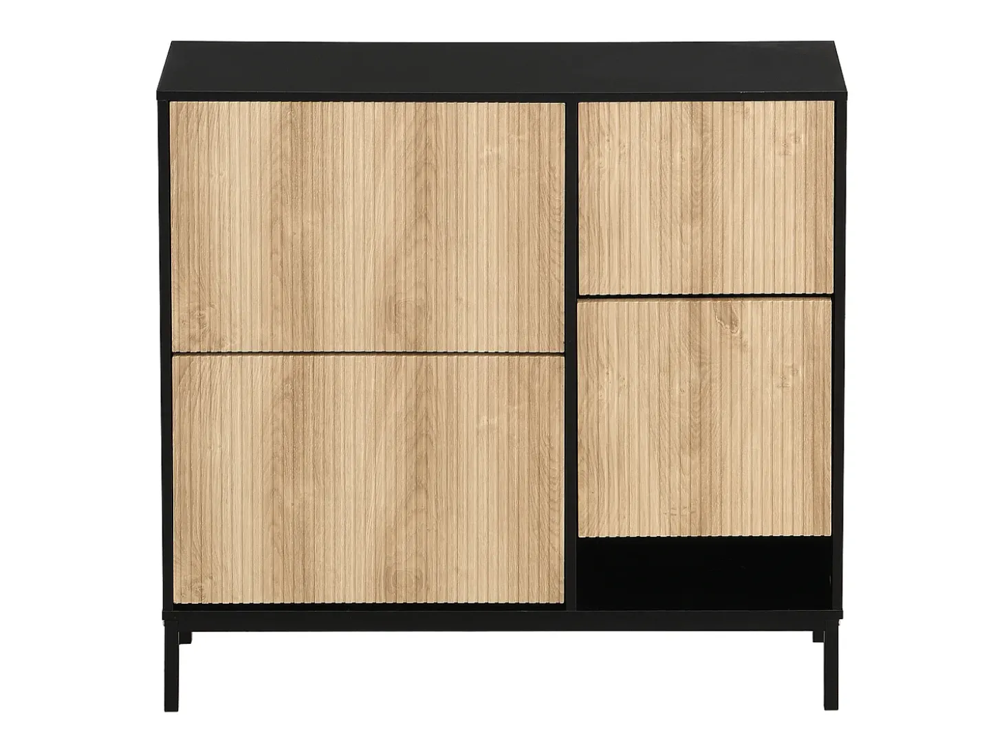 Sapateira com 3 portas e banco embutido - Preto e natural