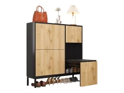 Sapateira com 4 portas e trocador - 105 x 25 x 115,5 cm - MDF - Preto brilhante