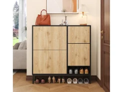 Sapateira com 4 portas e trocador - 105 x 25 x 115,5 cm - MDF - Preto brilhante