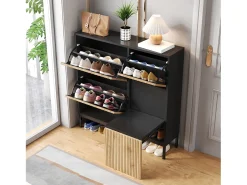 Sapateira com 4 portas e trocador - 105 x 25 x 115,5 cm - MDF - Preto brilhante