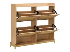 Sapateira com 4 portas em rattan - Base em metal - Cor carvalho claro