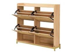 Sapateira com 4 portas em rattan - Base em metal - Cor carvalho claro