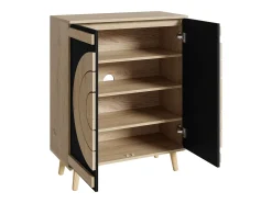 Sapateira com 2 portas redondas geométricas - Preto e bege claro