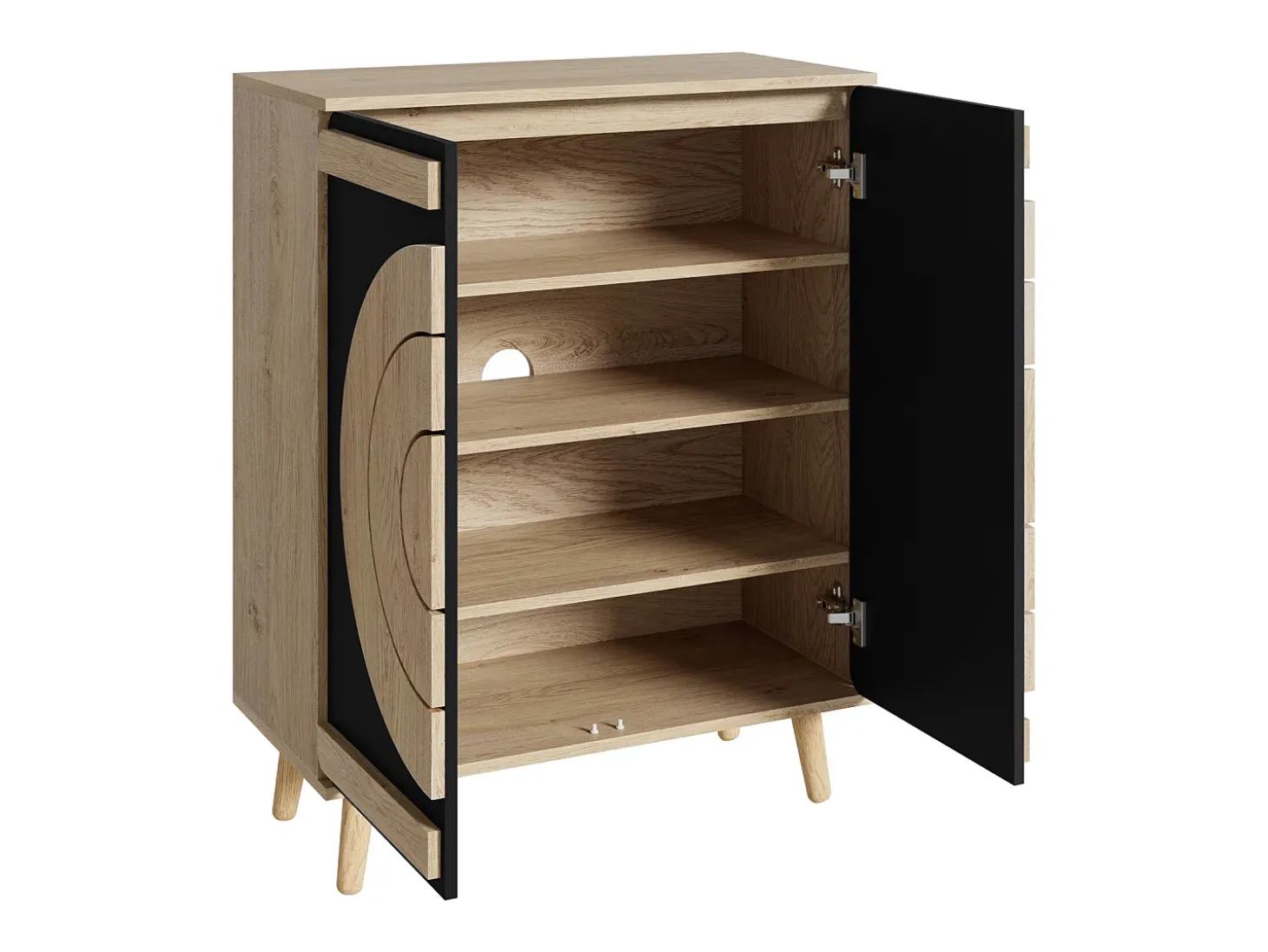 Sapateira com 2 portas redondas geométricas - Preto e bege claro