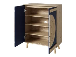 Sapateira com 2 portas redondas geométricas - Azul e bege claro