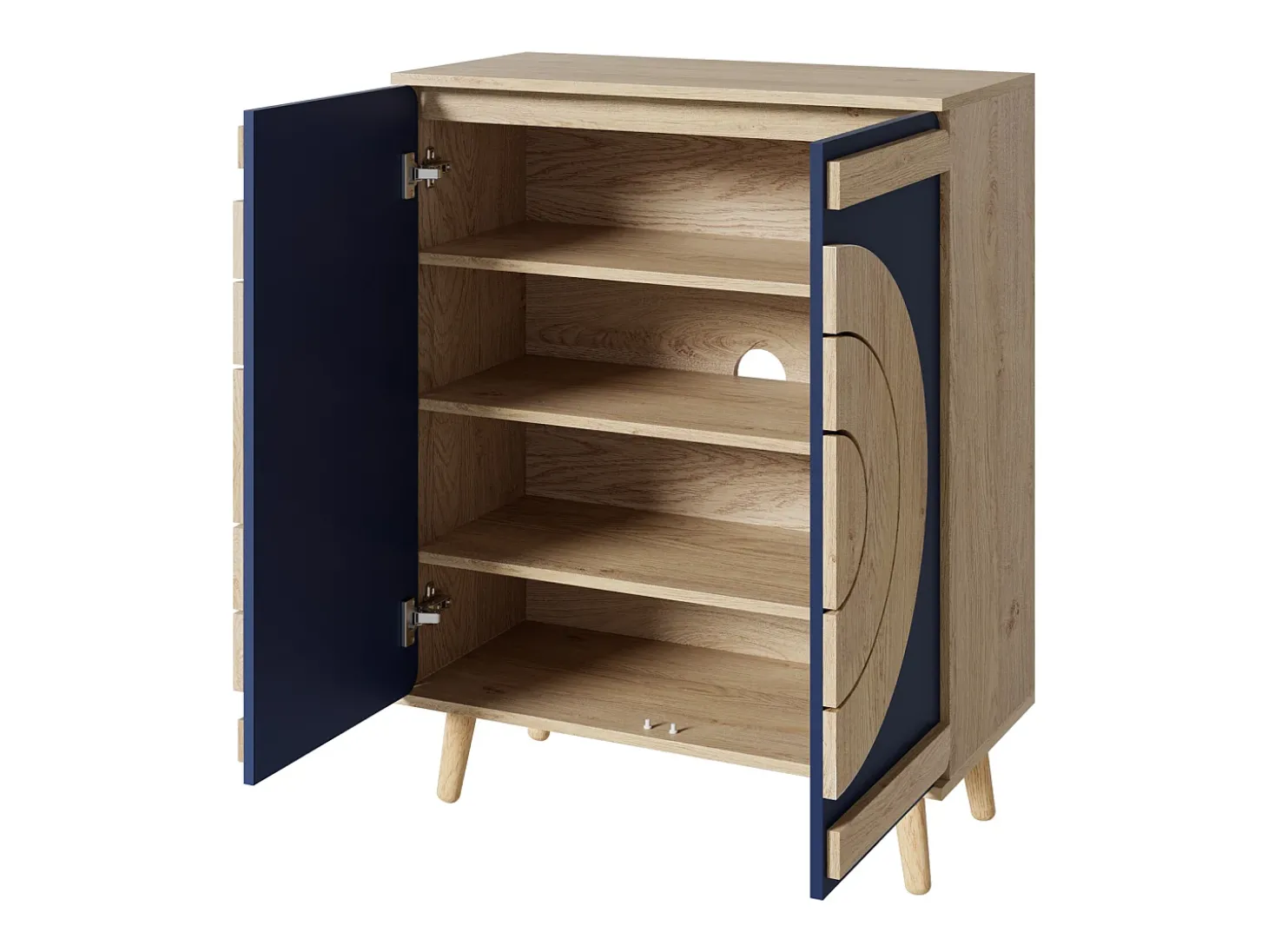 Sapateira com 2 portas redondas geométricas - Azul e bege claro