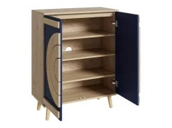 Sapateira com 2 portas redondas geométricas - Azul e bege claro
