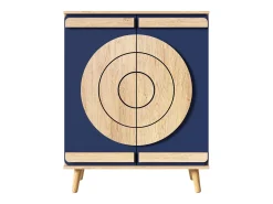 Sapateira com 2 portas redondas geométricas - Azul e bege claro