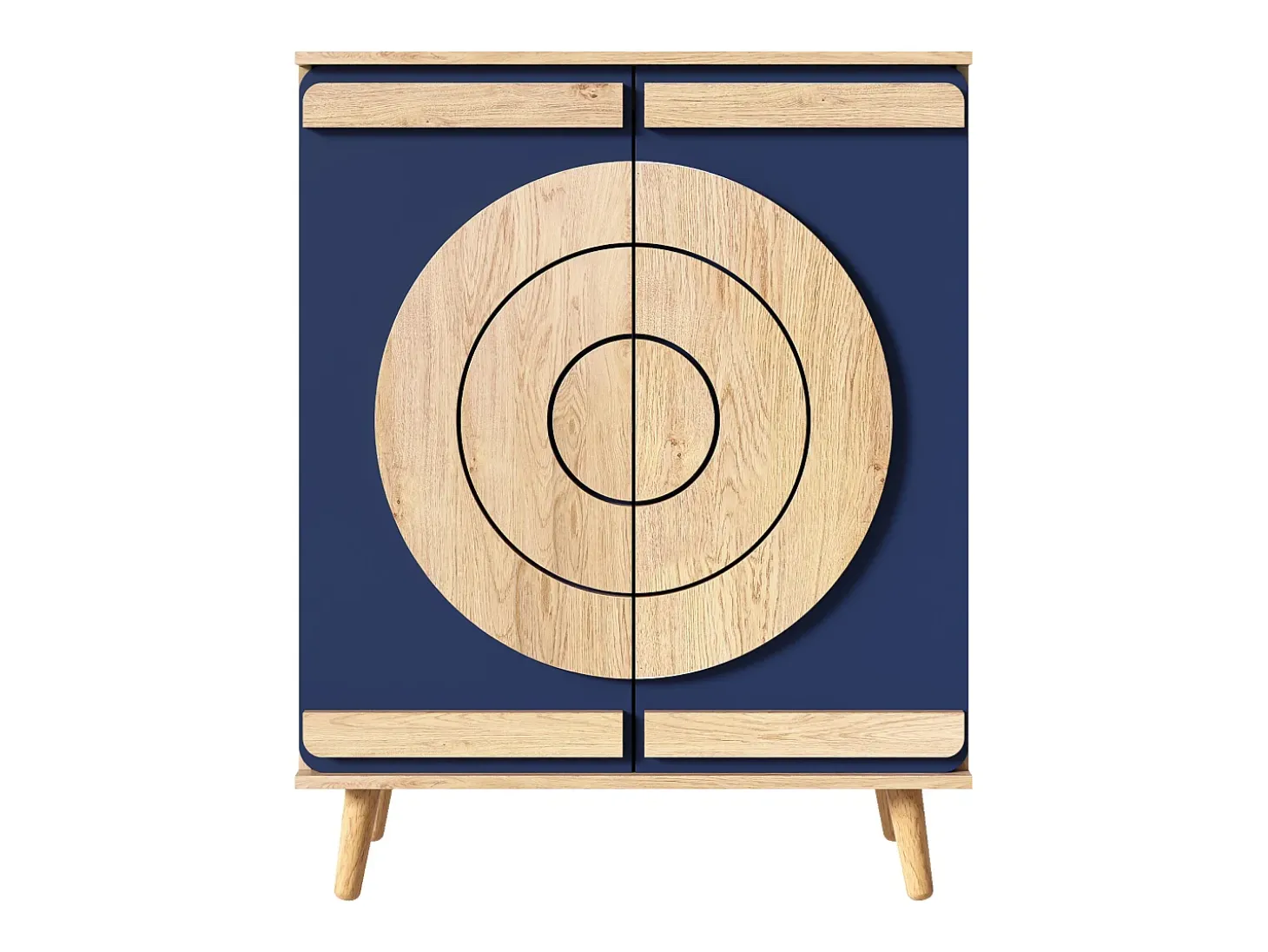 Sapateira com 2 portas redondas geométricas - Azul e bege claro