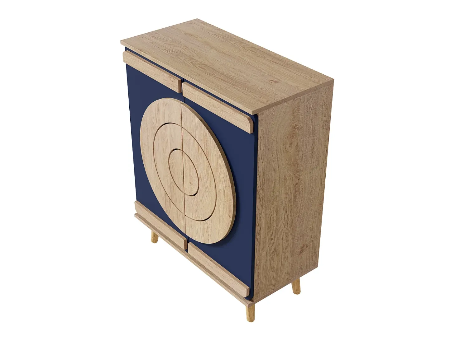 Sapateira com 2 portas redondas geométricas - Azul e bege claro