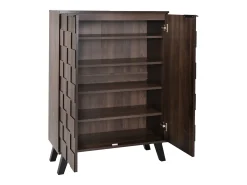 Sapateira com 5 prateleiras em madeira escura, 80 x 35,5 x 110 cm - prateleiras ajustáveis