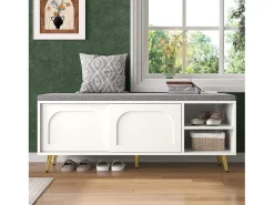 Sapateira com assento acolchoado - 121 x 35 x 49 cm - Banco para sapatos com espaço de armazenamento - aglomerado - branco