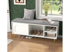 Sapateira com assento acolchoado - 121 x 35 x 49 cm - Banco para sapatos com espaço de armazenamento - aglomerado - branco