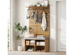 Sapateira com banco, 2 portas e cabide - 175 x 84 x 37 cm - Aglomerado - Prateleira ajustável - Carvalho