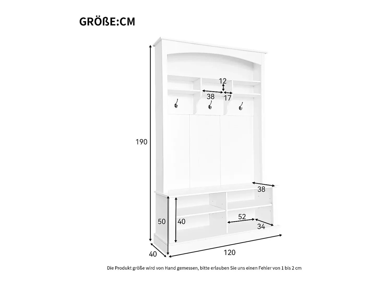 Sapateira com banco, 2 prateleiras para sapatos e cabide - 120 x 40 x 190 cm - Aglomerado - Branco
