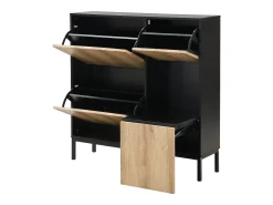Sapateira com banco rebatível - 3 portas basculantes - Preto e Natural