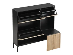 Sapateira com banco rebatível - 3 portas basculantes - Preto e Natural