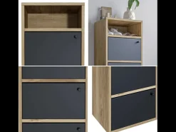 Sapateira com economia de espaço 4 portas 5 prateleiras Armário de entrada estreito em melamina de madeira cm 42x33x118, carvalho e preto - ZIK