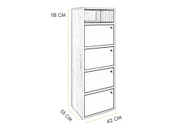 Sapateira com economia de espaço 4 portas 5 prateleiras Armário de entrada estreito em melamina de madeira cm 42x33x118, carvalho e preto - ZIK