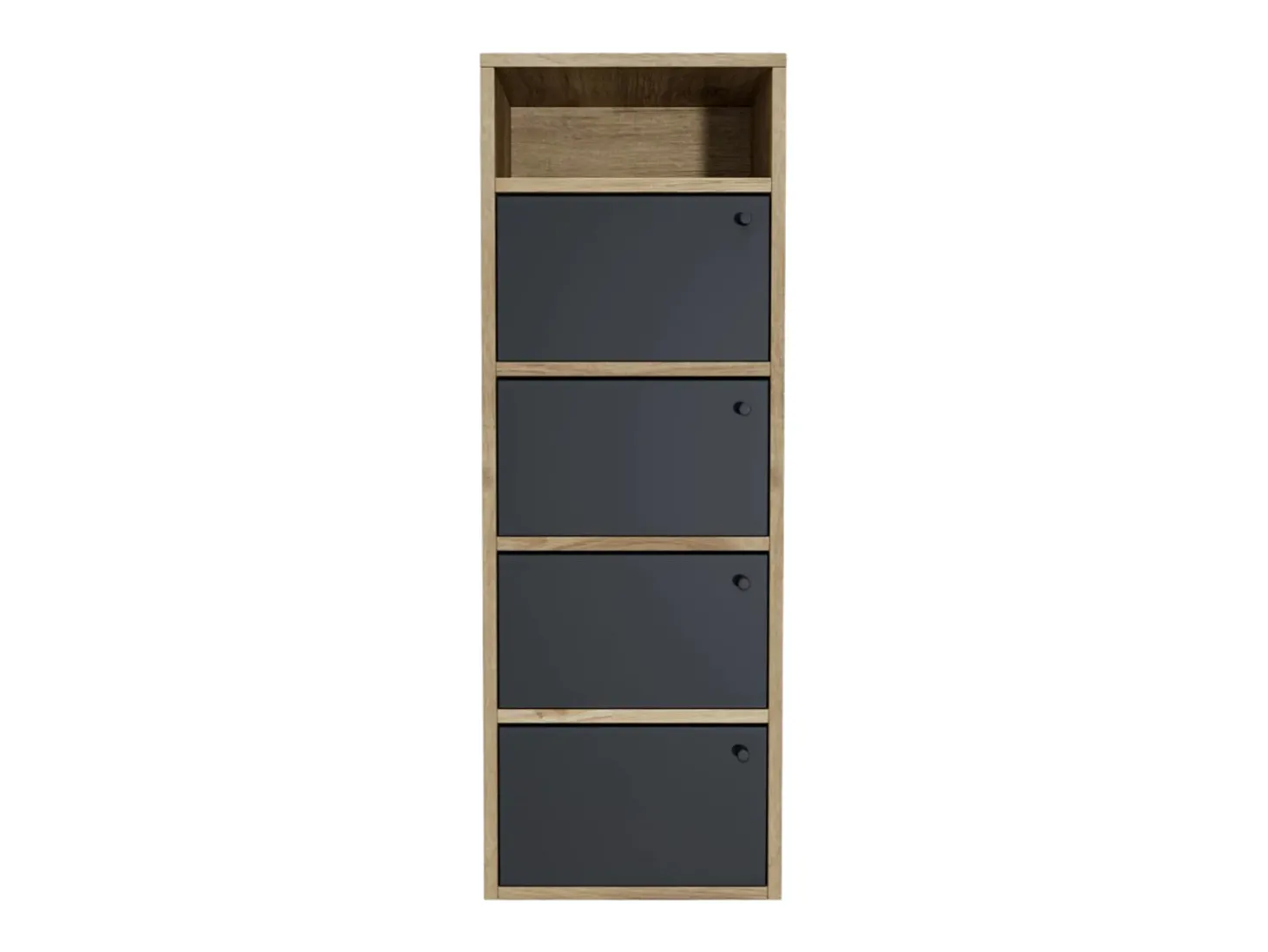 Sapateira com economia de espaço 4 portas 5 prateleiras Armário de entrada estreito em melamina de madeira cm 42x33x118, carvalho e preto - ZIK