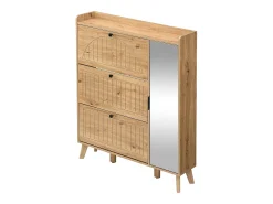 Sapateira com espelho e 4 portas - Madeira MDF - Cor da madeira