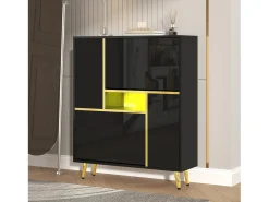 Sapateira com frente brilhante - 80 x 25 x 96 cm - LEDs - Aglomerado - Preto