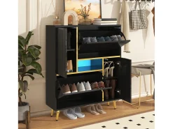 Sapateira com frente brilhante - 80 x 25 x 96 cm - LEDs - Aglomerado - Preto