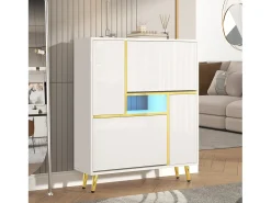 Sapateira com frente brilhante - 80 x 25 x 96 cm - LEDs - Aglomerado - Branco