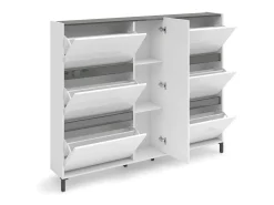 Sapateira Daskildse, Sapateira, Armário de entrada multiuso, Armário de calçado, Made in Italy, 169x25h136 cm, Branco brilhante