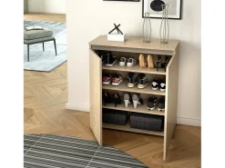 Sapateira DbAllarin, Armário multiuso, Sapateira economizador de espaço com 2 portas, Armário de arrumação com prateleiras, 100% Made in Italy, 80x37h102 cm, Olmo