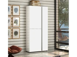 Sapateira Dbarbierat, Armário de sapatos, Armário de entrada multiuso, Armário para calçado, Made in Italy, 91x33h196 cm, Branco brilhante e Antracite