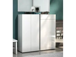 Sapateira Dbianchett, Sapateira, Armário de entrada multiusos, Armário para calçado, Made in Italy, 120x33h115 cm, Branco brilhante e Antracite