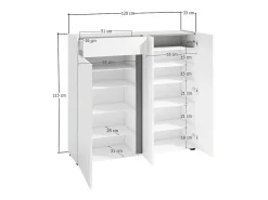 Sapateira Dbianchett, Sapateira, Armário de entrada multiusos, Armário para calçado, Made in Italy, 120x33h115 cm, Branco brilhante e Antracite