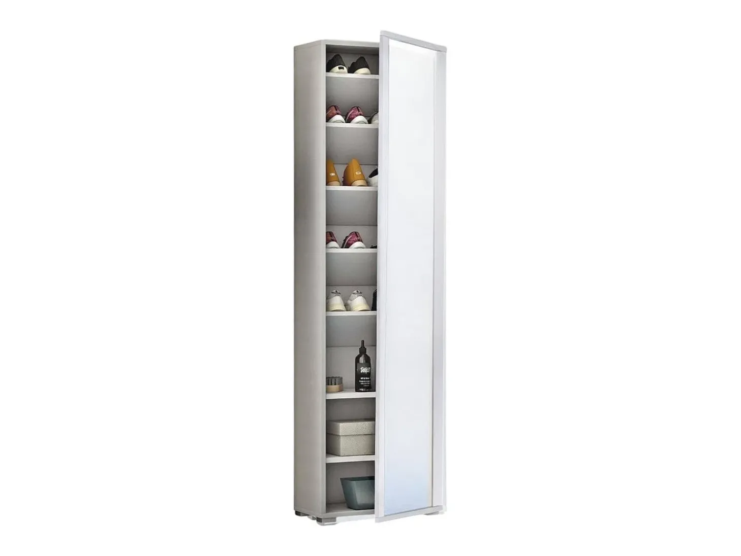 Sapateira Dcandel, móvel de entrada multiuso com porta espelhada, sapateira moderna com 7 prateleiras, 100% Fabricado na Itália, 50x32hx182 cm, Branco