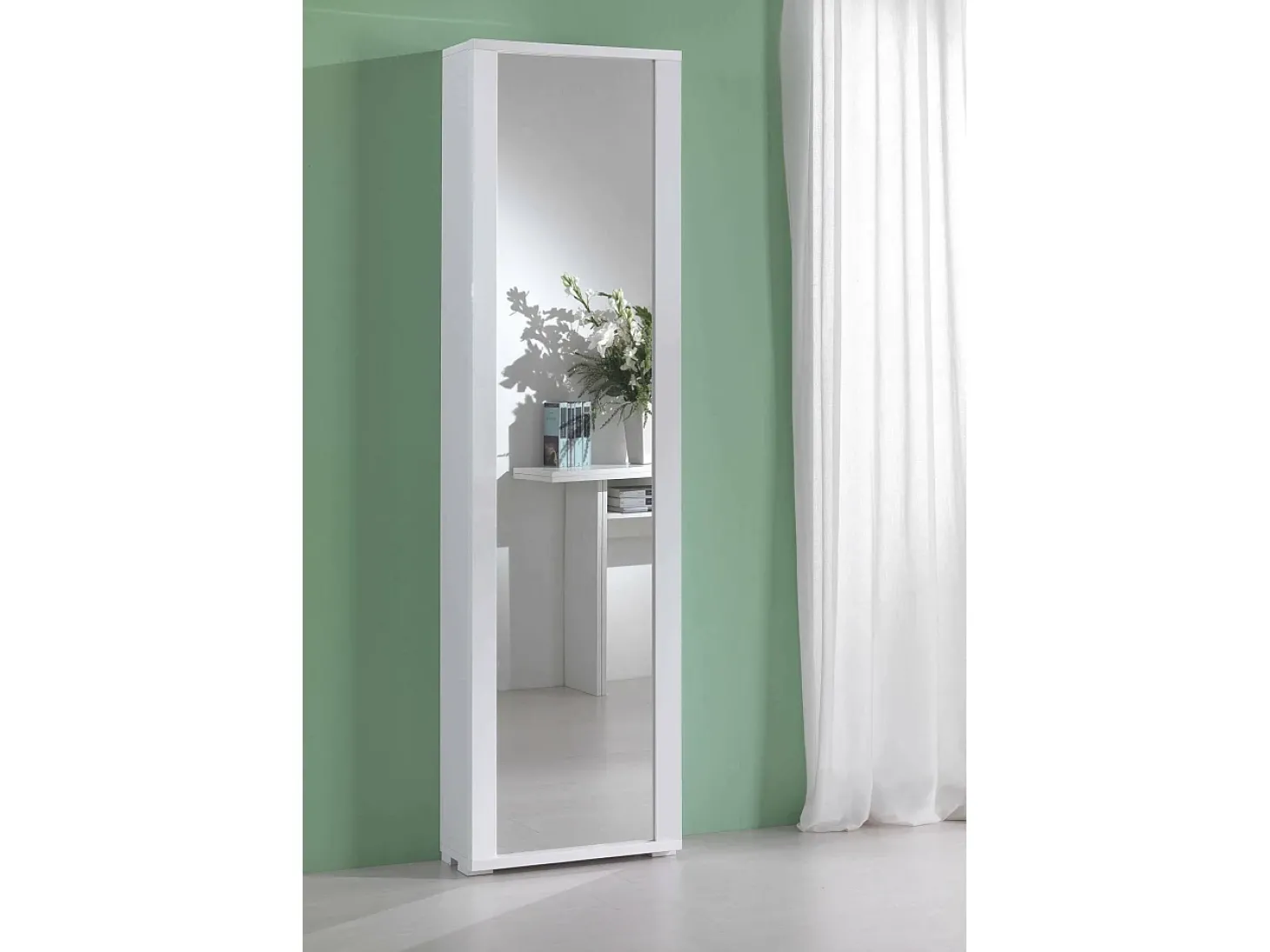 Sapateira Dcandel, móvel de entrada multiuso com porta espelhada, sapateira moderna com 7 prateleiras, 100% Fabricado na Itália, 50x32hx182 cm, Branco