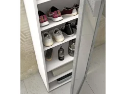 Sapateira Dcandel, móvel de entrada multiuso com porta espelhada, sapateira moderna com 7 prateleiras, 100% Fabricado na Itália, 50x32hx182 cm, Branco e Cimento
