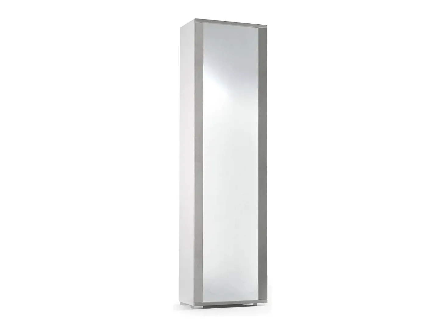 Sapateira Dcandel, móvel de entrada multiuso com porta espelhada, sapateira moderna com 7 prateleiras, 100% Fabricado na Itália, 50x32hx182 cm, Branco e Cimento