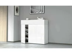 Sapateira Dcanestrell, Sapateira com 4 portas que economiza espaço,Armário de entrada multifuncional, 114x38h100 cm, Branco com efeito larício