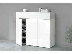 Sapateira Dcanestrell, Sapateira com 4 portas que economiza espaço,Armário de entrada multifuncional, 114x38h100 cm, Branco com efeito larício