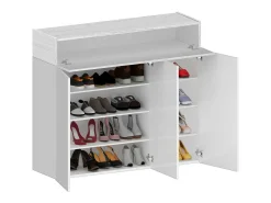 Sapateira Dcanestrell, Sapateira com 4 portas que economiza espaço,Armário de entrada multifuncional, 114x38h100 cm, Branco com efeito larício