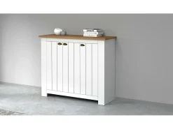 Sapateira Dcigarin, Porta-sapatos que economizam espaço com 3 portas, Armário de entrada multifuncional, 114x42h100 cm, Branco e Carvalho