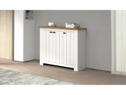 Sapateira Dcigarin, Porta-sapatos que economizam espaço com 3 portas, Armário de entrada multifuncional, 114x42h100 cm, Branco e Carvalho