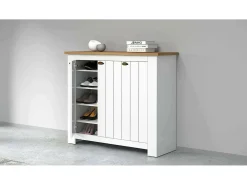 Sapateira Dcigarin, Porta-sapatos que economizam espaço com 3 portas, Armário de entrada multifuncional, 114x42h100 cm, Branco e Carvalho