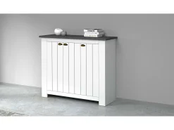 Sapateira Dcigarin, Sapateira com 3 portas com economia de espaço, Armário de entrada multifuncional, 114x42h100 cm, Branco e Ardósia