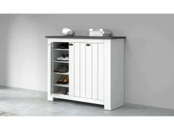 Sapateira Dcigarin, Sapateira com 3 portas com economia de espaço, Armário de entrada multifuncional, 114x42h100 cm, Branco e Ardósia
