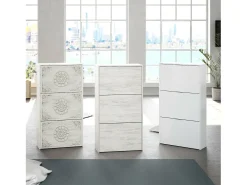 Sapateira Dcosta, guarda-roupa com 3 portas sanfonadas, armário de dupla capacidade para até 18 pares de sapatos, 60x22h113 cm, branco antigo