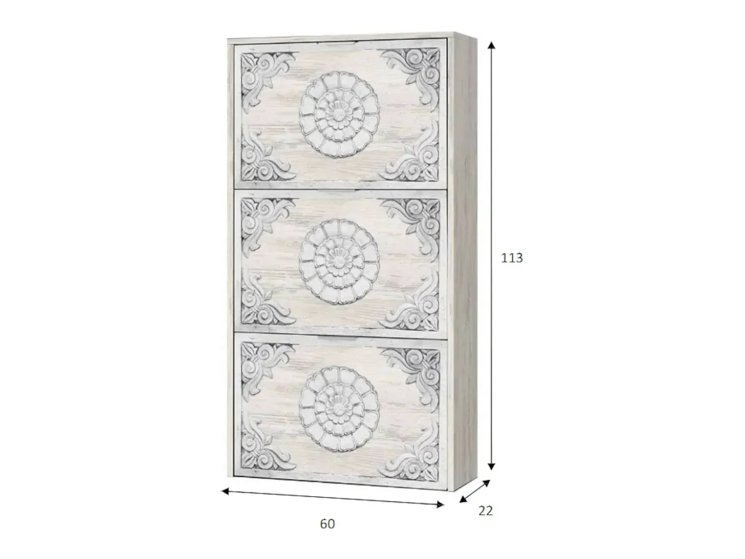 Sapateira Dcosta, guarda-roupa com 3 portas sanfonadas, armário de dupla capacidade para até 18 pares de sapatos, 60x22h113 cm, branco antigo